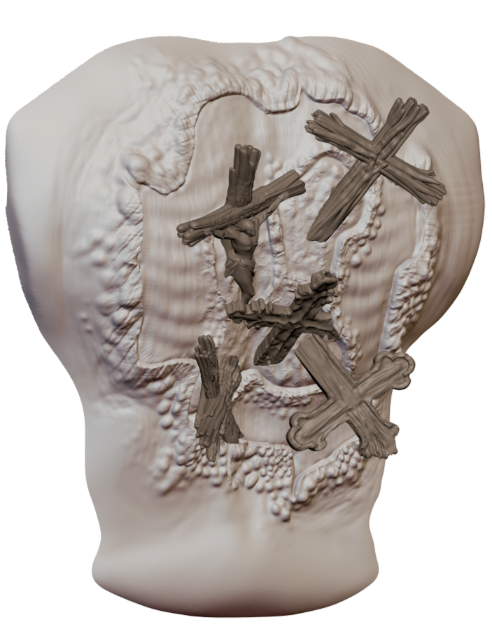 Scorched back W/ Stabbed Crosses